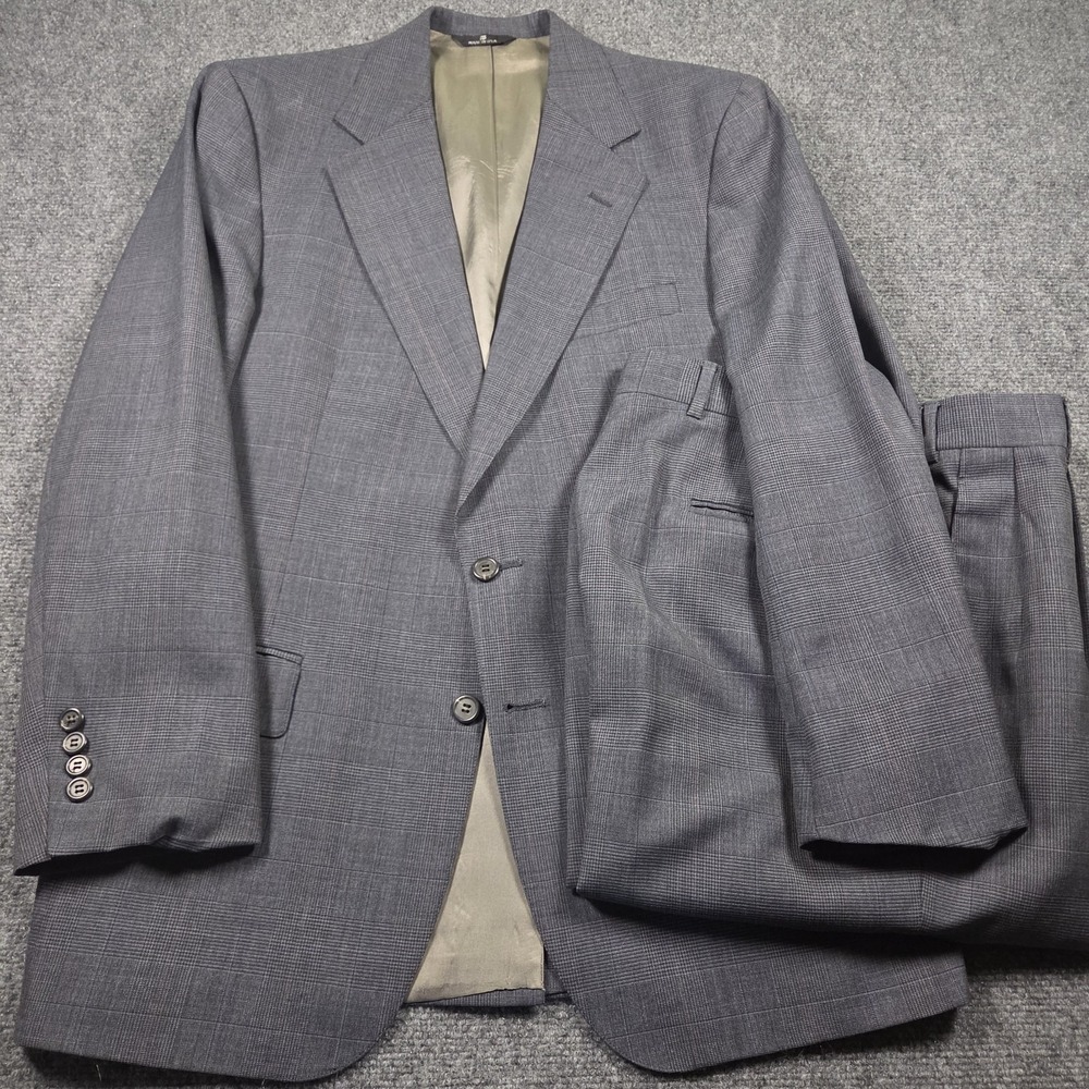 VTG Polo University Club by Ralph Lauren Suit 40R 32x30 Gray Wool Glen plaid 2pc